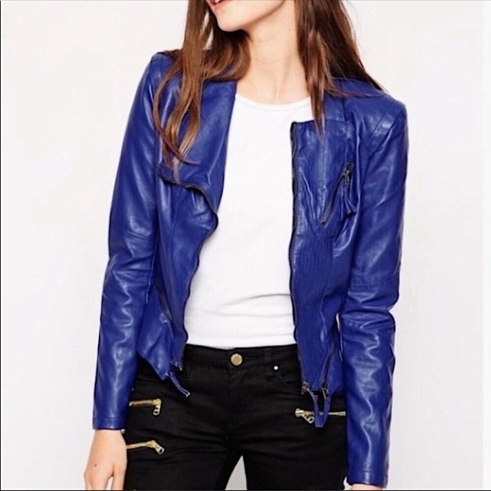 Blank NYC Blue Vegan Leather Moto Jacket
